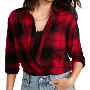 OLD NAVY Cropped Plaid Flannel Boyfriend Shirt for Women